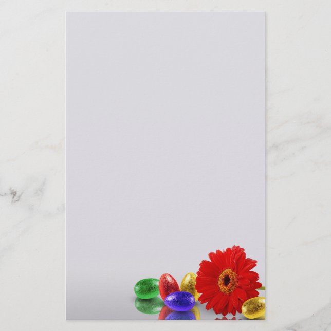 Colourful Happy Easter Eggs with Gerbera Stationery (Front)