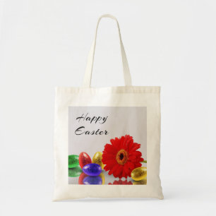 Colourful Happy Easter Eggs with Gerbera Tote Bag