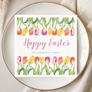 Colourful Happy Easter Floral Tulip Napkin