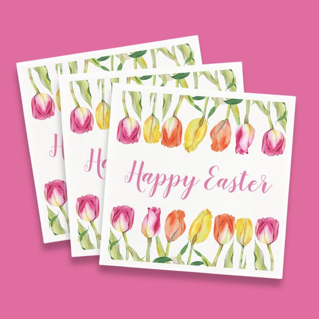 Colourful Happy Easter Floral Tulip  Napkin (Colorful Happy Easter Floral Tulip Napkins)