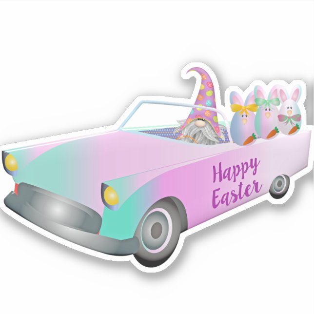 Colourful Happy Easter Gnome Car Bunnies (Front)