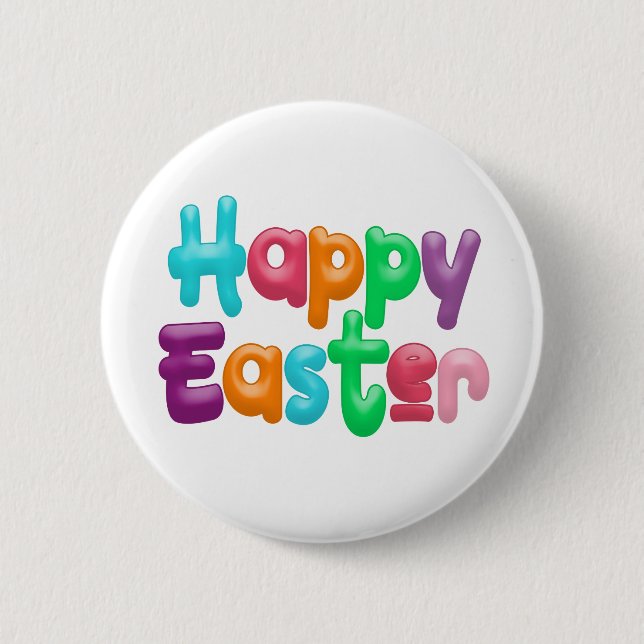 Colourful Happy Easter Typography | Pin Button (Front)