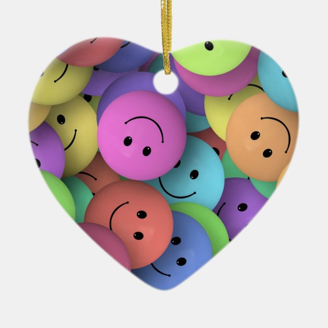 Colourful Happy Faces Emoji Art Ceramic Tree Decoration (Front)
