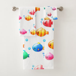 Colourful Happy Fish with Bubbles Bath Towel Set