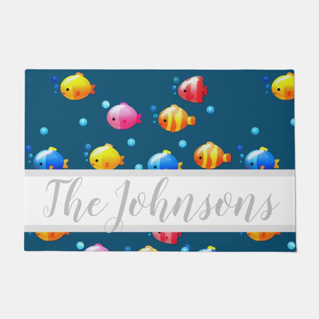 Colourful Happy Fish with Bubbles  Doormat (Front)