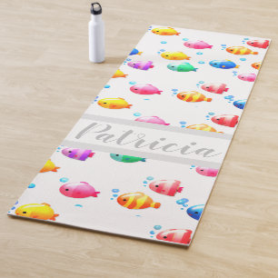 Colourful Happy Fish with Bubbles Yoga Mat