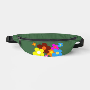 Colourful Happy Flowers Olive Green Bum Bags