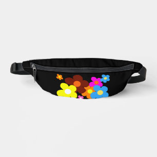 Colourful Happy Flowers Pastel Black Bum Bags