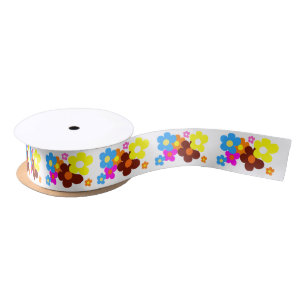 Colourful Happy Flowers Satin Ribbon