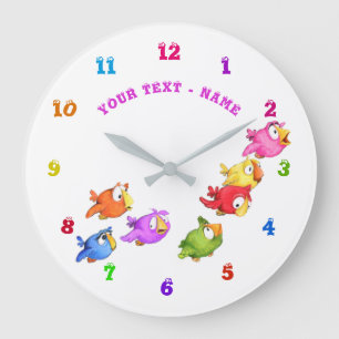 Colourful Happy Flying Birds - Add Text / Name Large Clock