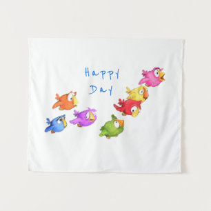 Colourful Happy Flying Birds - Add Text / Name Tapestry
