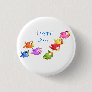 Colourful Happy Flying Birds - Cute Funny Sparrows 3 Cm Round Badge
