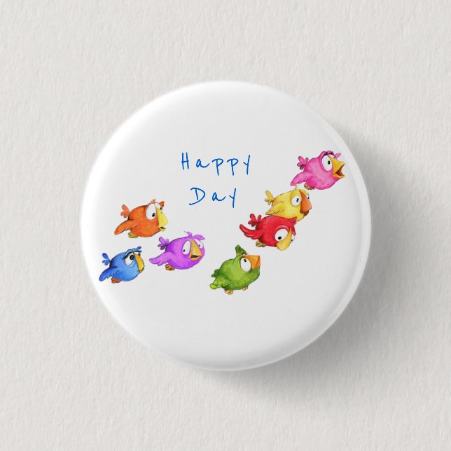 Colourful Happy Flying Birds - Cute Funny Sparrows 3 Cm Round Badge (Front)