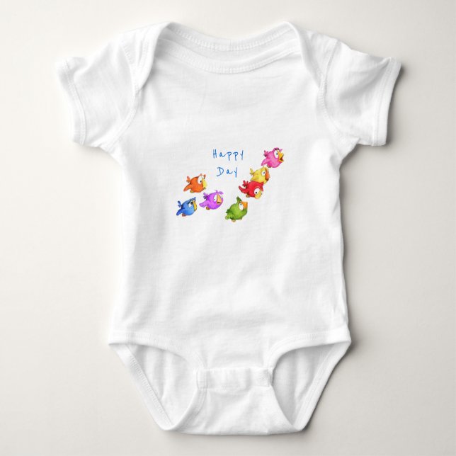 Colourful Happy Flying Birds - Cute Funny Sparrows Baby Bodysuit (Front)
