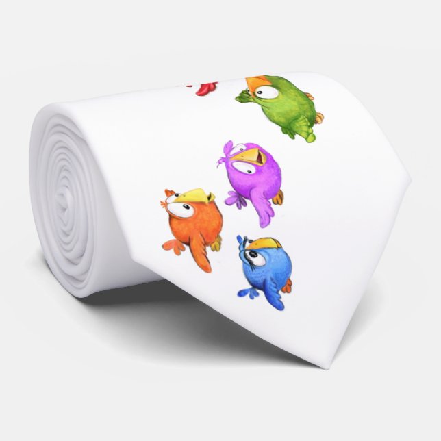 Colourful Happy Flying Birds Neck Tie (Rolled)