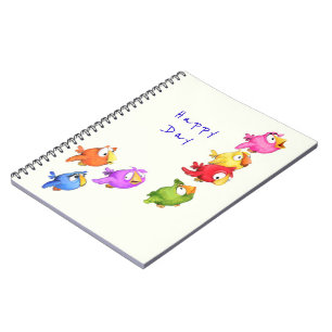Colourful Happy Flying Birds Painting - Custom Tex Notebook