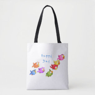 Colourful Happy Flying Birds Tote Bag - Your Text