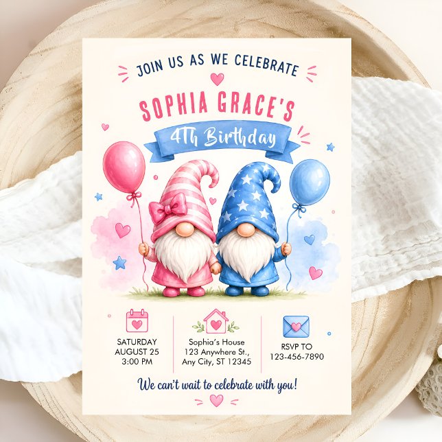 Colourful happy gnomes with balloons invitation (Creator Uploaded)