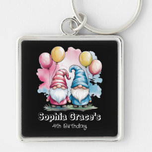 Colourful happy gnomes with balloons key ring