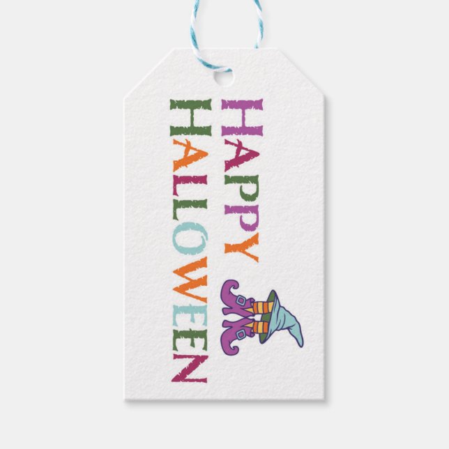 Colourful Happy Halloween Witch Treat Tags (Front)