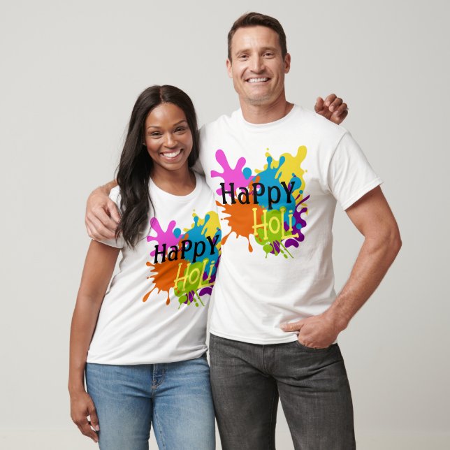 Colourful Happy Holi Customised  T-Shirt (Unisex)
