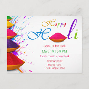 Colourful Happy Holi Powders Paint Invitation Postcard