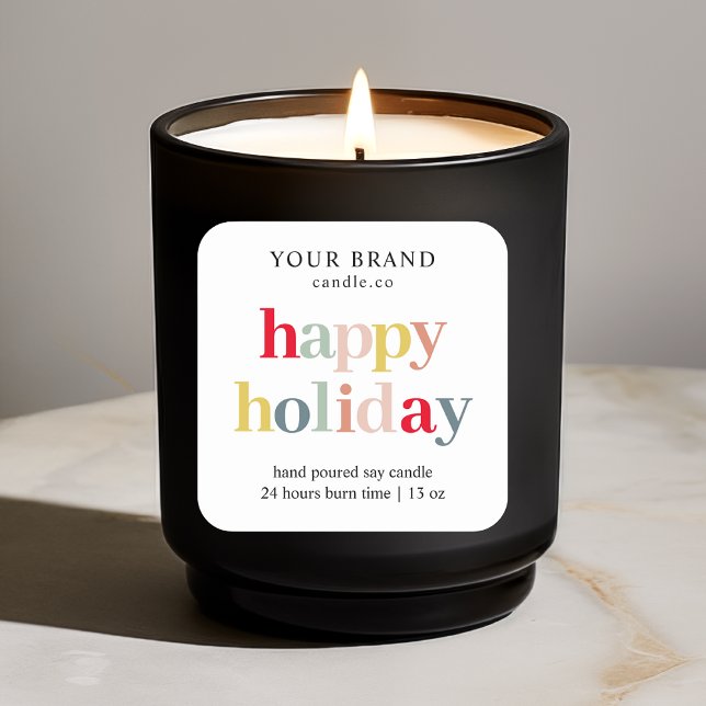 "Colourful ‘Happy Holiday’ Candle  Square Sticker (Creator Uploaded)
