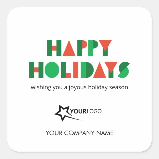 Colourful Happy Holidays Custom Logo Business Square Sticker (Front)