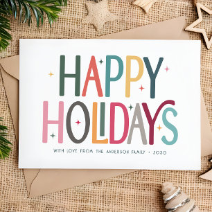 Colourful Happy Holidays Cute Retro Stars Holiday Card