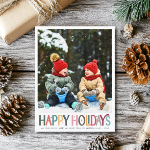 Colourful Happy Holidays Cute Retro Stars Photo Holiday Postcard