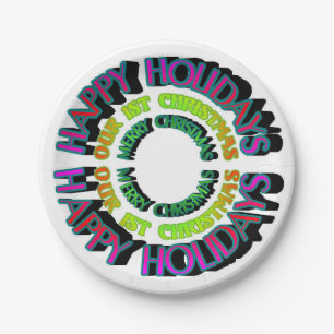 Colourful Happy Holidays Our 1st Christmas Pattern Paper Plate