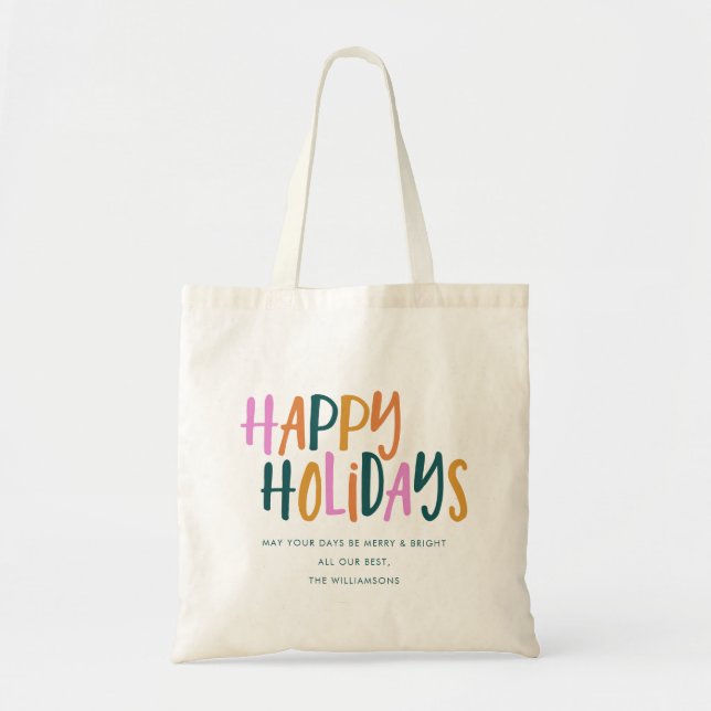 Colourful Happy Holidays Reusable Gift Wrap Bag (Front)