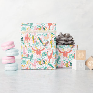 Colourful Happy Jungle Animals Tropical Leaves Wrapping Paper
