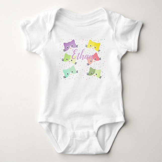 Colourful Happy Kittens Pattern Baby Bodysuit (Front)