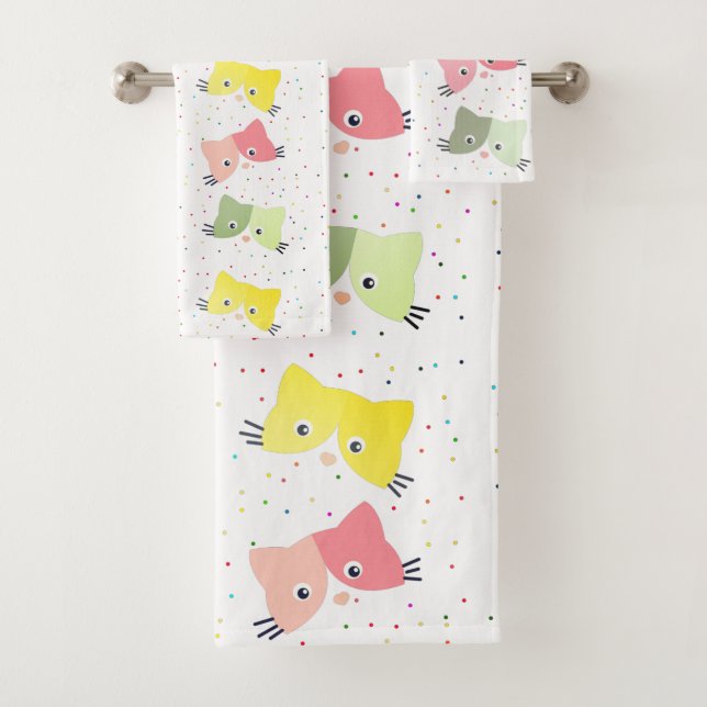 Colourful Happy Kittens Pattern  Bath Towel Set (Insitu)