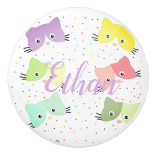 Colourful Happy Kittens Pattern Ceramic Knob