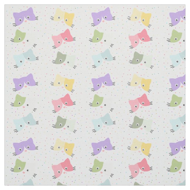 Colourful Happy KIttens Pattern Fabric (Swatch)