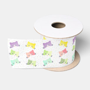 Colourful Happy Kittens Pattern Satin Ribbon