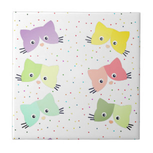 Colourful Happy Kittens Pattern Tile