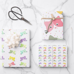 Colourful Happy Kittens Pattern   Wrapping Paper Sheet