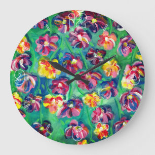 Colourful Happy Little Flowers Original Artwork Large Clock