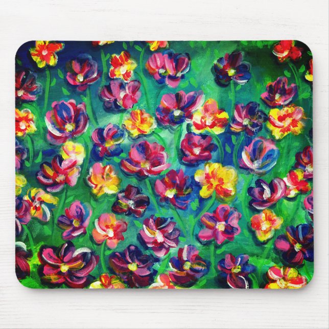 Colourful Happy Little Flowers Original Artwork Mouse Pad (Front)