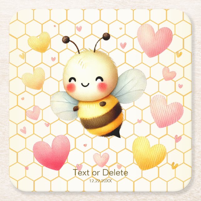 Colourful Happy Little Honey Bee Baby Shower Cute Square Paper Coaster (Front)