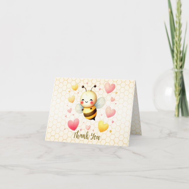 Colourful Happy Little Honey Bee Baby Shower Cute Thank You Card (Front)