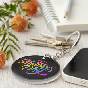 Colourful Happy Mother's Day Rainbow Calligraphy Key Ring