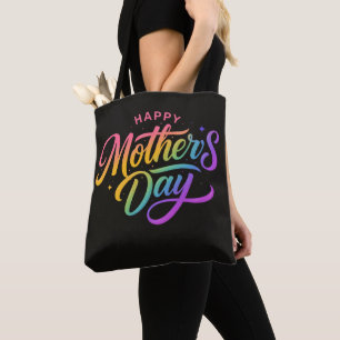 Colourful Happy Mother's Day Rainbow Calligraphy   Tote Bag