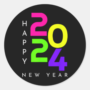 Colourful Happy New Year 2024 Family Matching Chri Classic Round Sticker