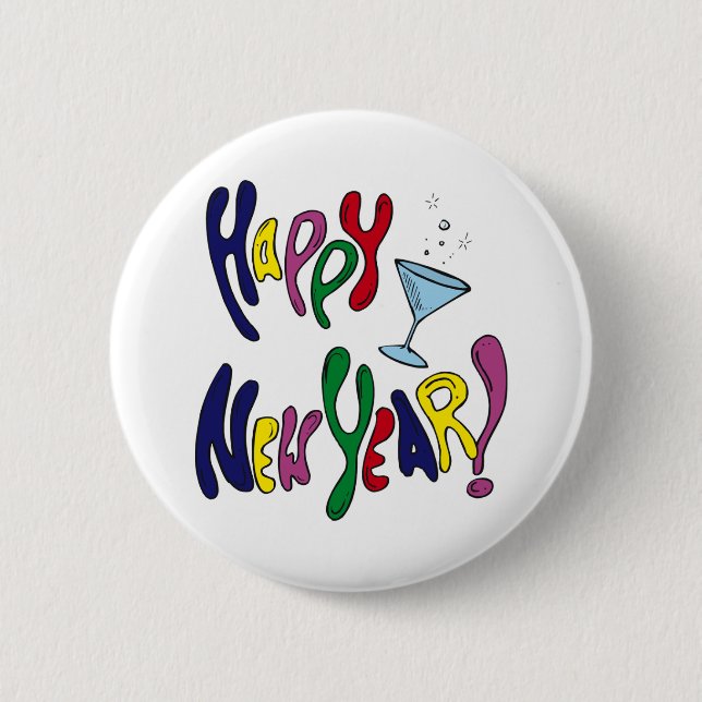 Colourful Happy New Year 6 Cm Round Badge (Front)