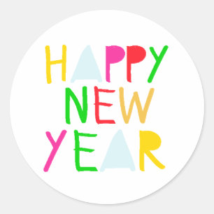 Colourful Happy New Year Classic Round Sticker