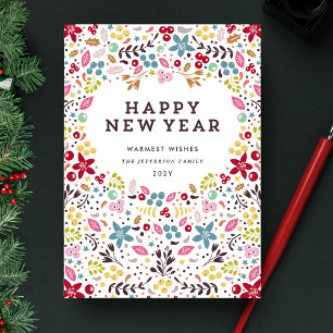 Colourful Happy New Year Floral Holiday Card
